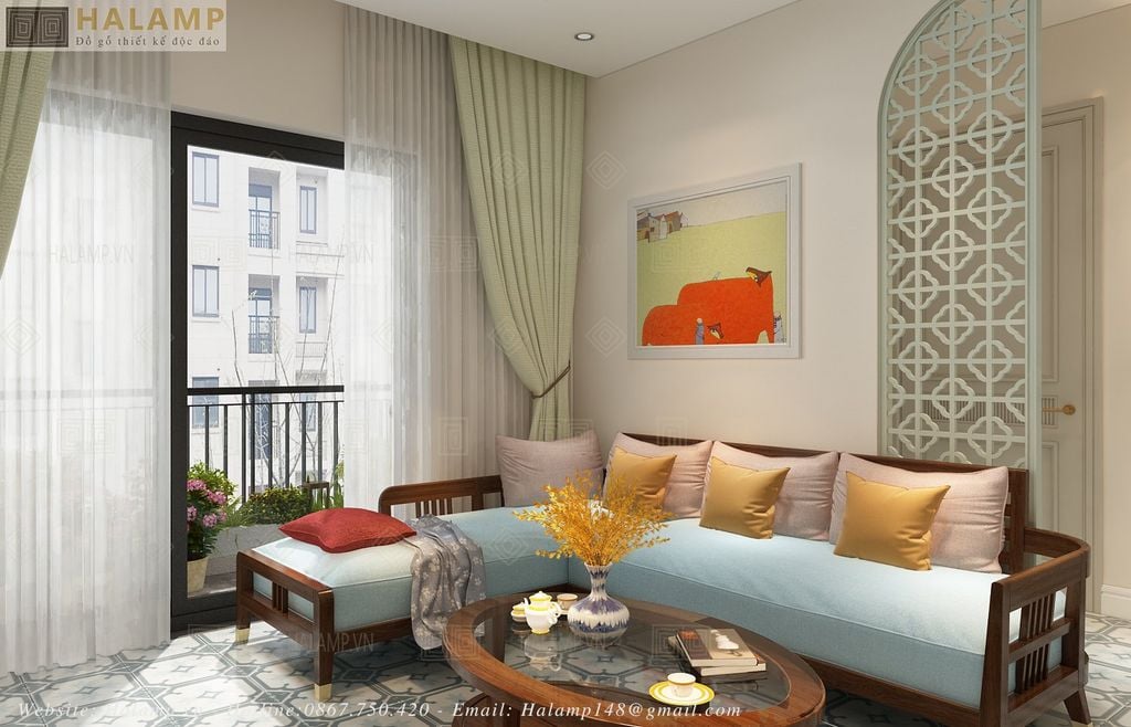 bộ sofa góc gỗ tự nhiên đơn giản mà đẹp
