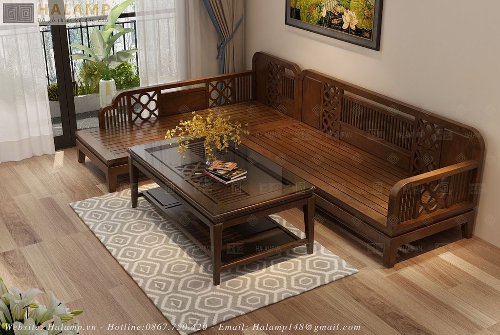 Bộ sofa góc gỗ tự nhiên bỏ đệm