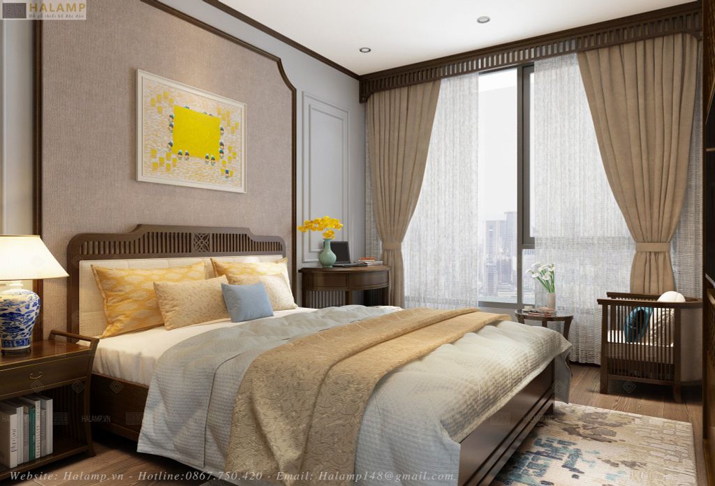 thiết kế nội thất phòng ngủ phong cách indochine