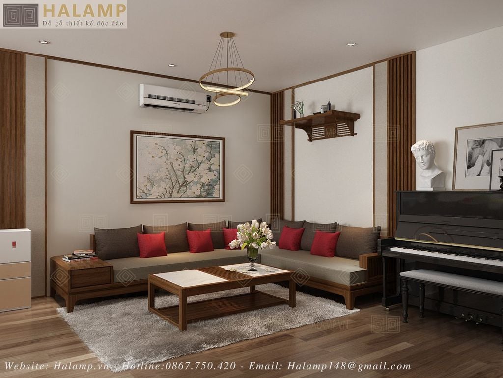 Mẫu sofa chữ L sofa góc gỗ tự nhiên hiện đại