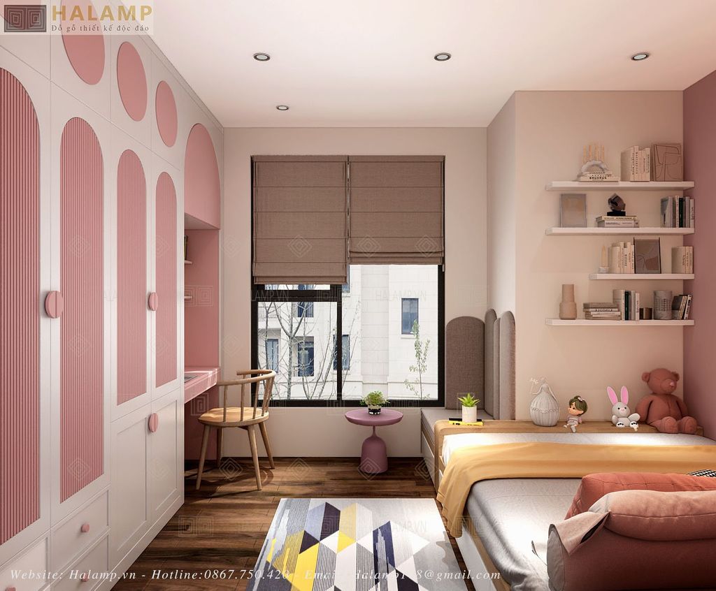 Thiết kế nội thất phòng ngủ chung cư con gái nhỏ