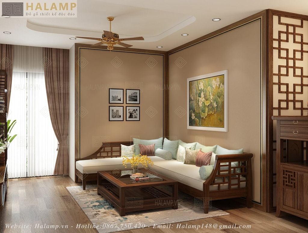 Mẫu sofa chữ L sofa góc gỗ tự nhiên gỗ gụ grandbois đẹp