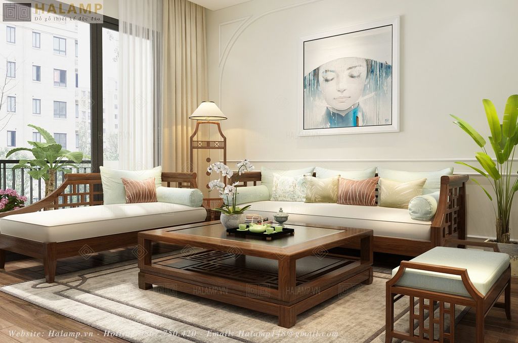 bộ sofa phòng khách gỗ tự nhiên đẹp