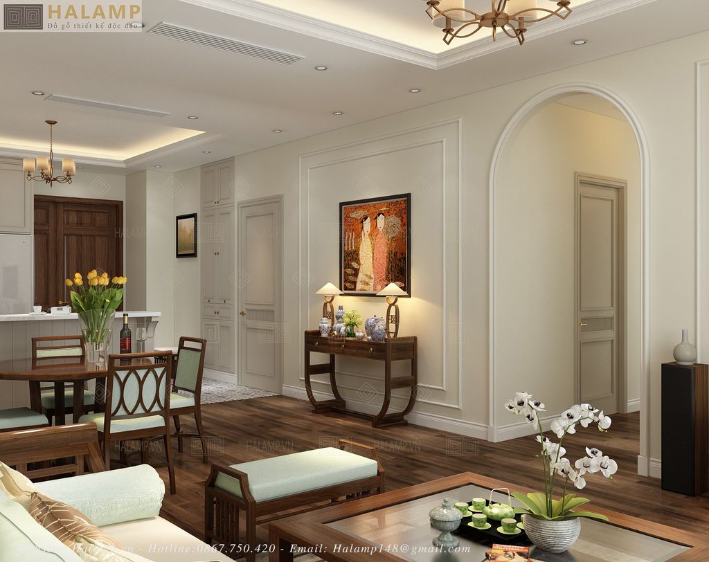 phào chỉ trang trí kết hợp vòm cong làm nên chất Âu trong thiết kế