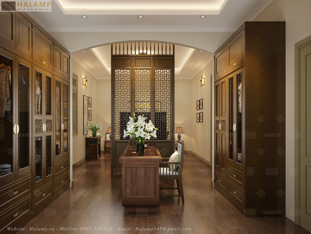 thiết kế nội thất phòng ngủ phong cách indochine