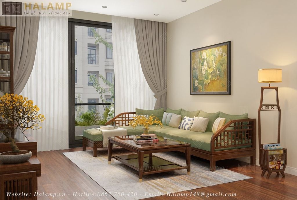 Mẫu sofa chữ L sofa góc gỗ tự nhiên nhỏ đẹp