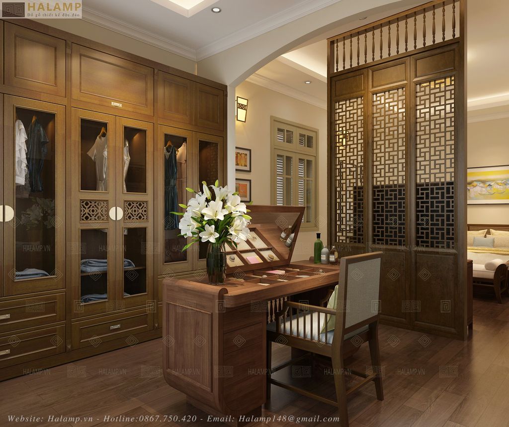 thiết kế nội thất phòng ngủ phong cách indochine