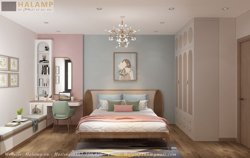 Thiết kế phòng ngủ con gái căn hộ chung cư