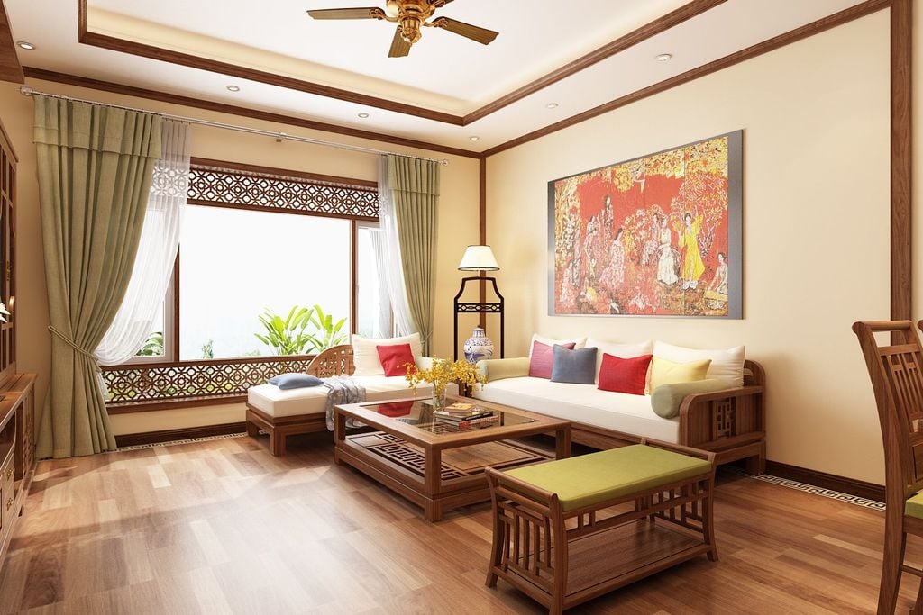 Tranh họa sĩ Nguyễn Gia Trí trong nội thất phong cách Việt