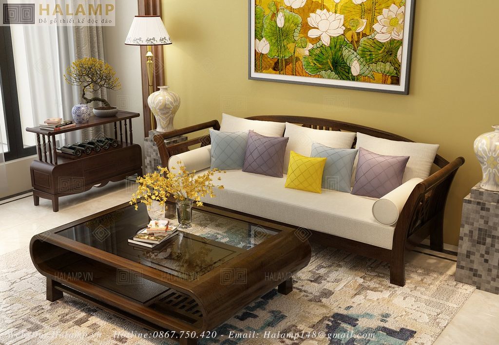 Mẫu sofa văng ghế dài gỗ tự nhiên phong cách grandbois