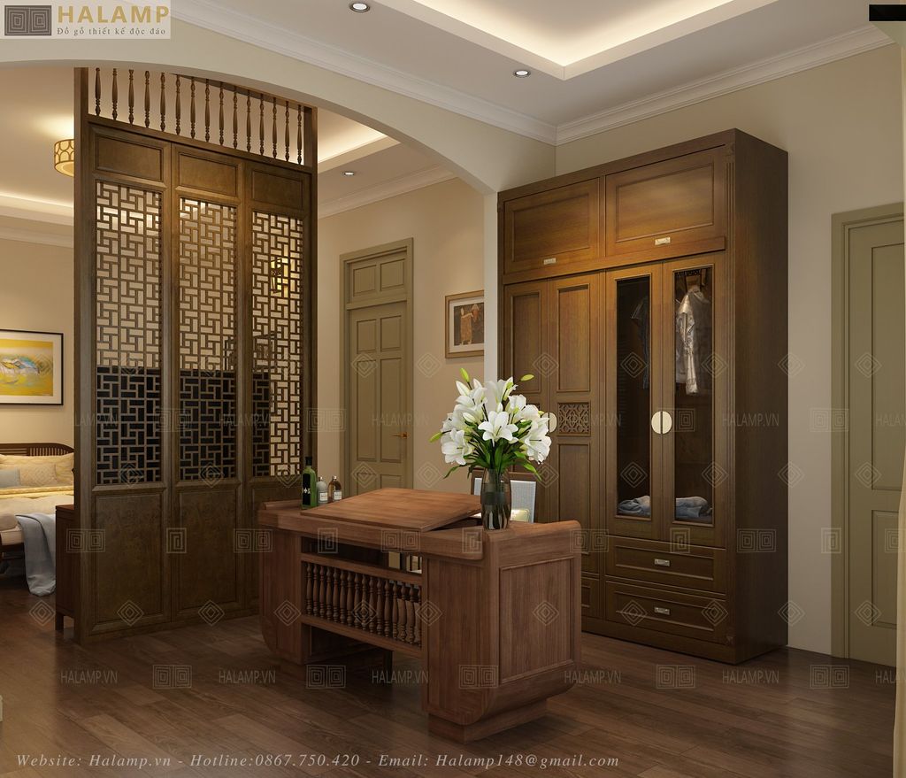 thiết kế nội thất phòng ngủ phong cách indochine