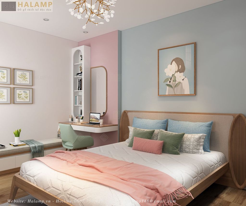 Thiết kế phòng ngủ con gái căn hộ chung cư