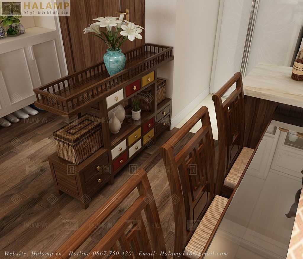 Thiết kế bàn trang trí gỗ gụ theo đồ gỗ grandbois