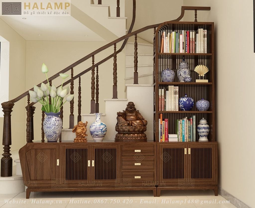 Mẫu kệ ti vi thiết kế che cầu thang