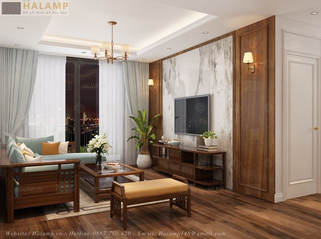 Điểm nhấn trang trí tường sau kệ ti vi
