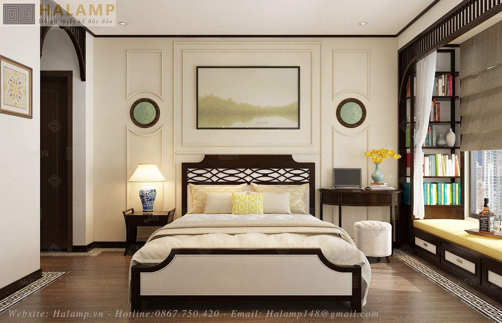 thiết kế nội thất phòng ngủ phong cách indochine