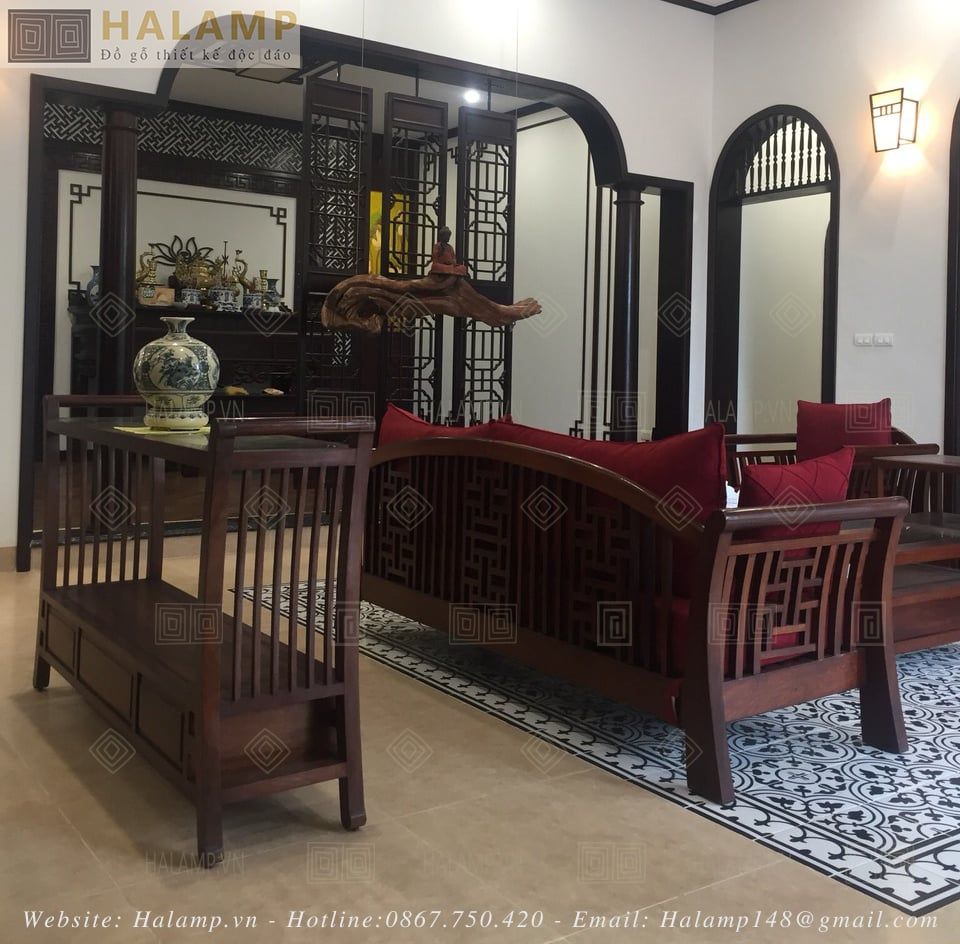 trang trí họa tiết cho sofa gỗ tự nhiên