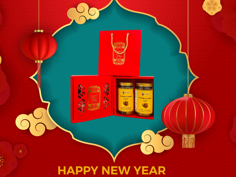 Happy New Year - Túi Ivory đỏ 2 lọ (hũ) 200g BÒ MIẾNG (Có Hộp chia ngăn bên trong)