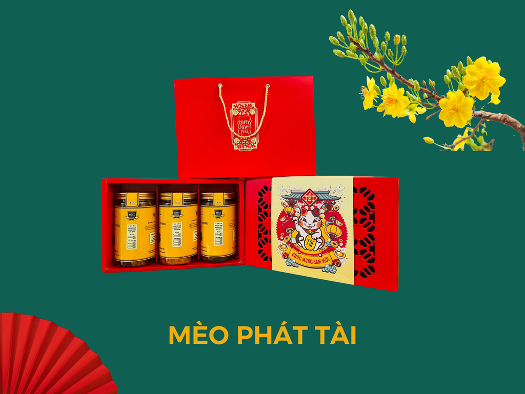 Mèo Phát Tài - Túi Ivory đỏ 2 lọ (hũ) 200g BÒ MIẾNG (Có Hộp chia ngăn bên trong)