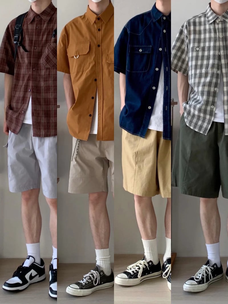 quần short phối áo sơ mi nam