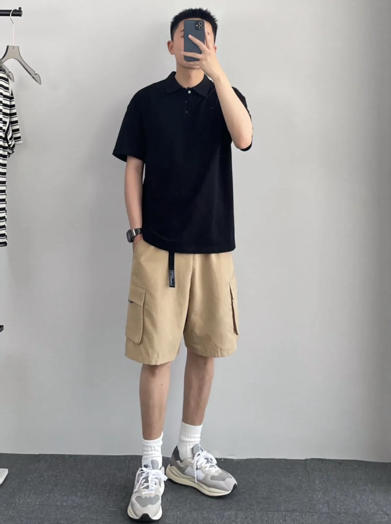 quần short phối áo sơ mi nam