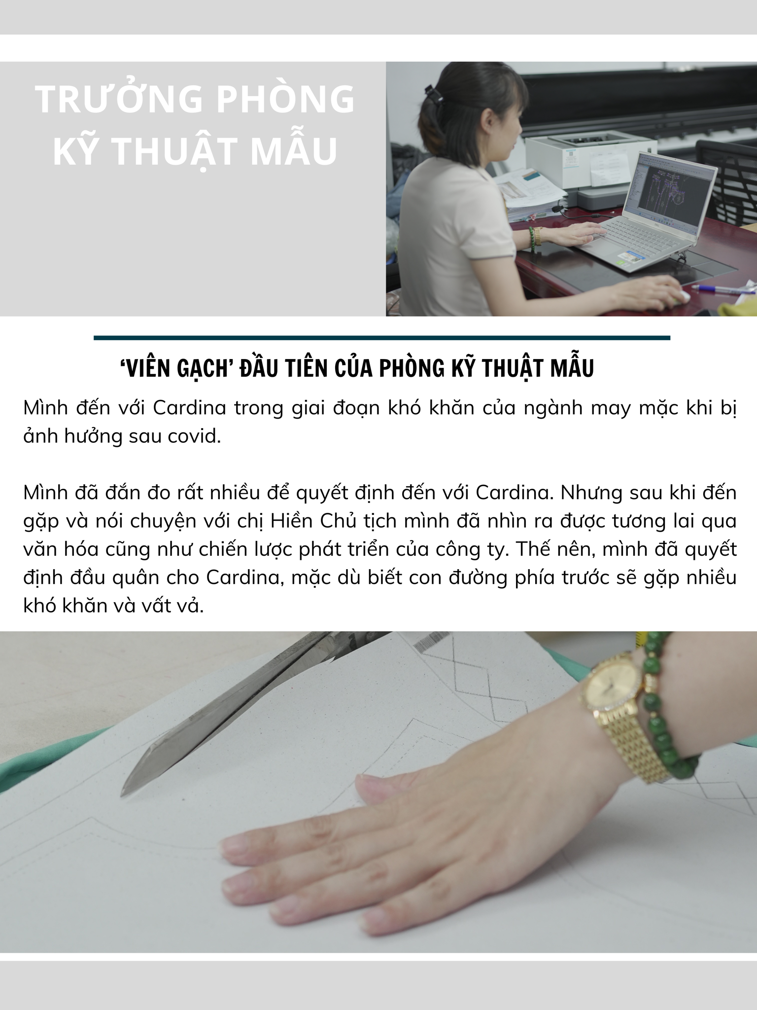 chị Huyền Phạm trưởng phòng kỹ thuật mẫu