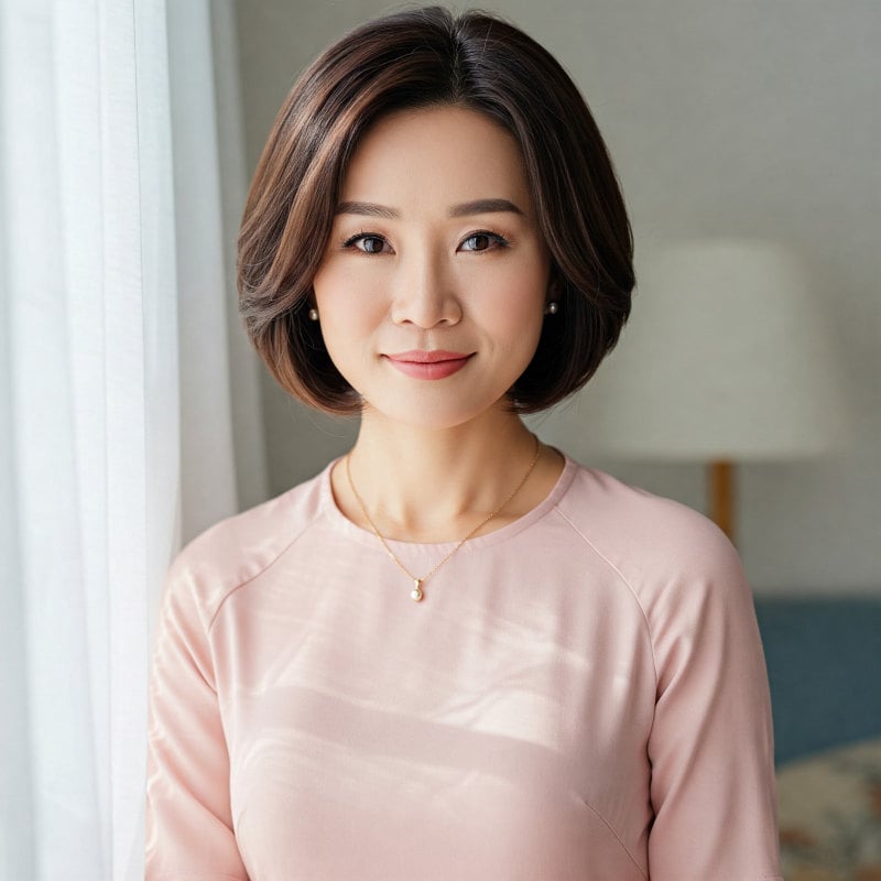 tóc ngắn cho tuổi 40 mặt tròn