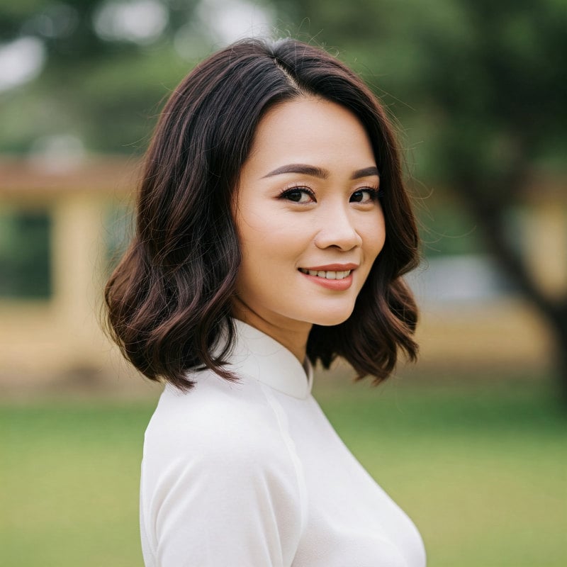 tóc ngắn cho tuổi 40 mặt tròn