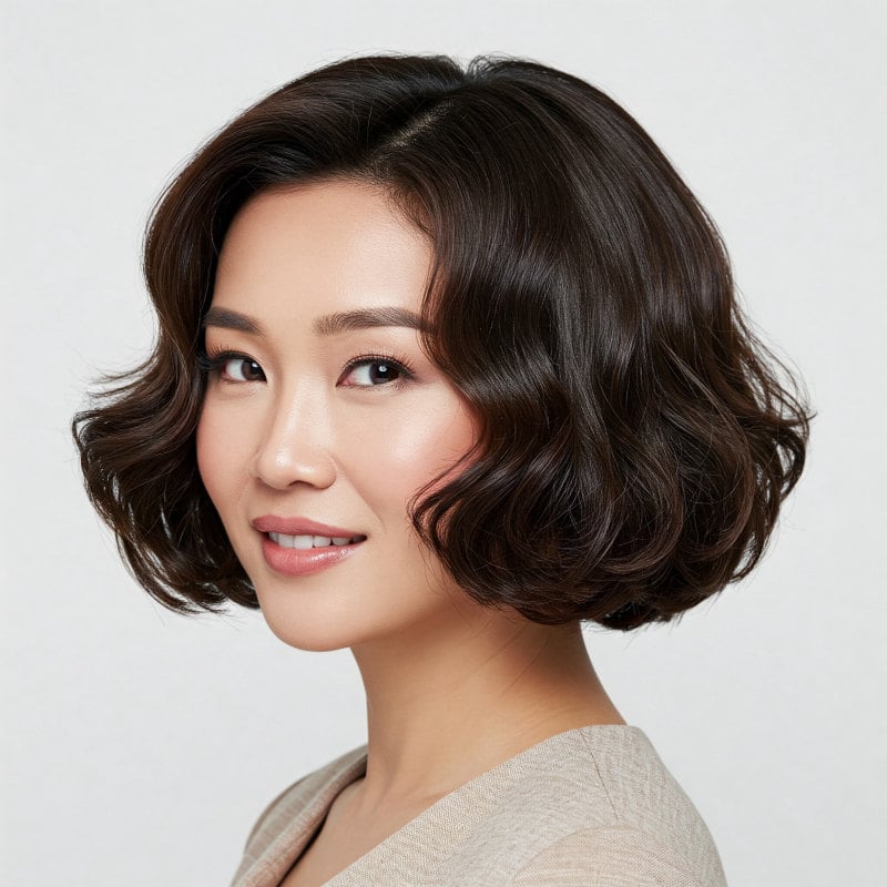 tóc ngắn cho tuổi 40 mặt tròn