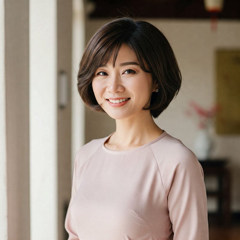tóc ngắn cho tuổi 40 mặt tròn