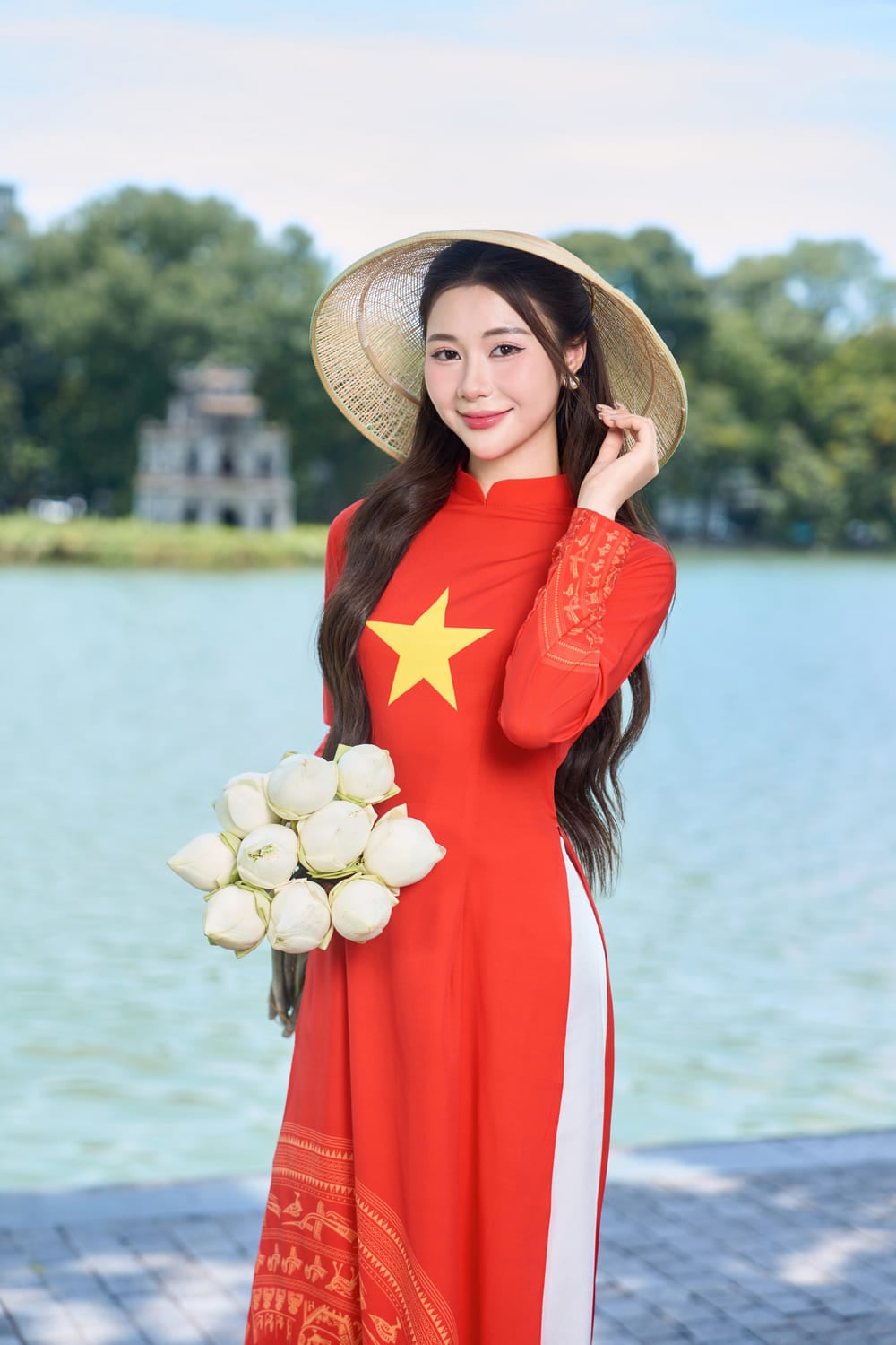 cách tạo sáng chụp ảnh với cờ tổ quốc