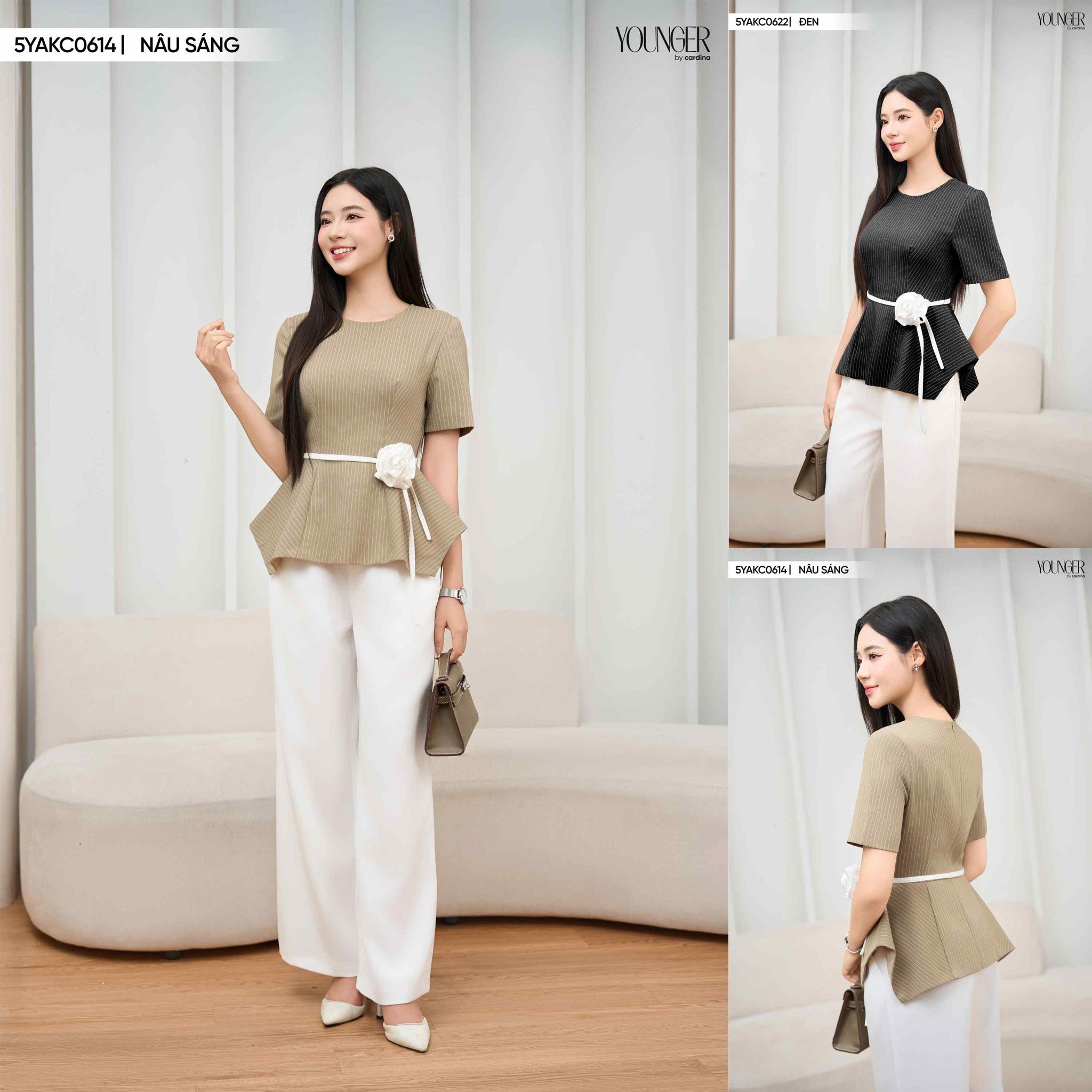 Áo kiểu nữ Cardina dòng Younger vải tuyết si kê thiết kế Peplum kèm dây đai