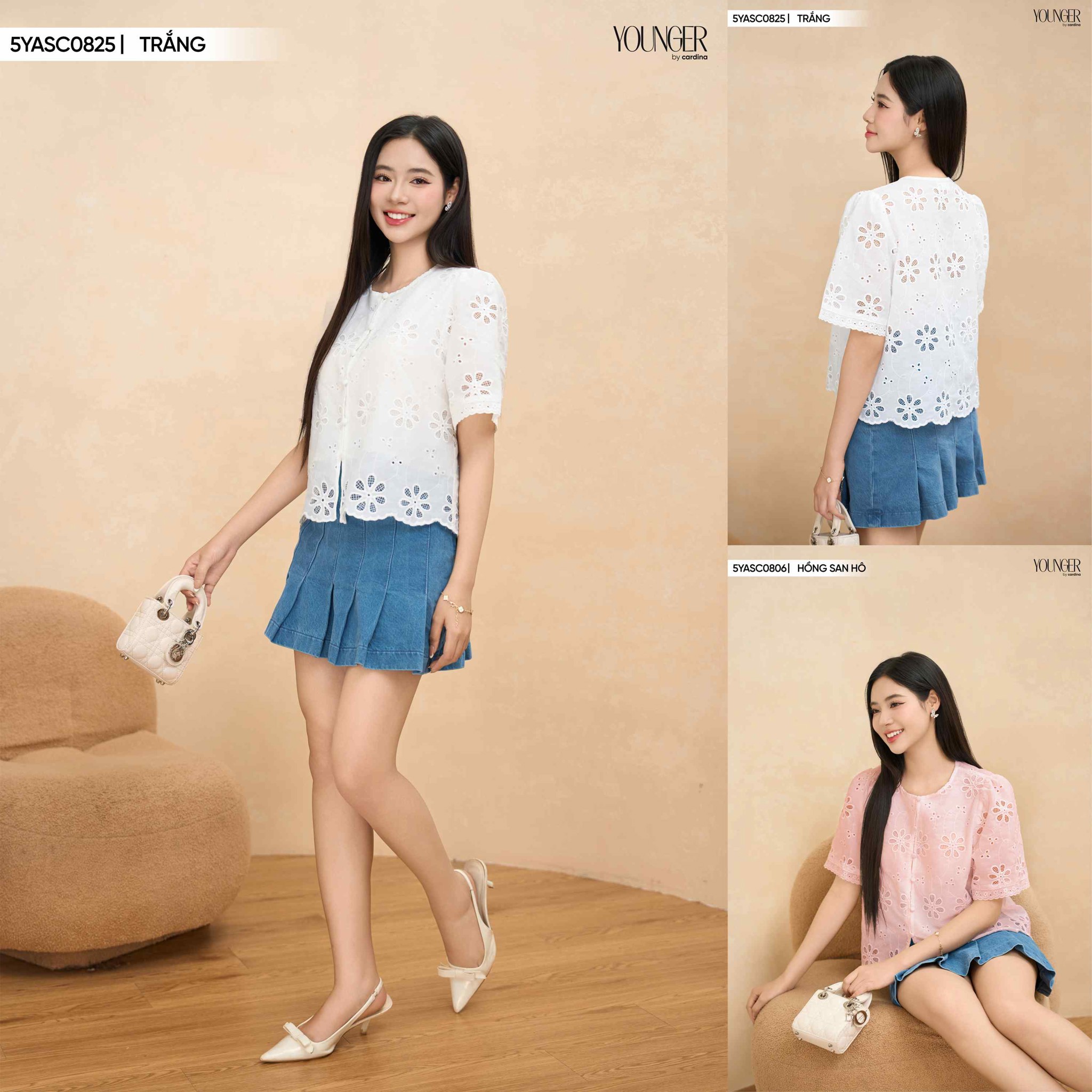 Áo sơ mi nữ thêu hoa cổ tròn