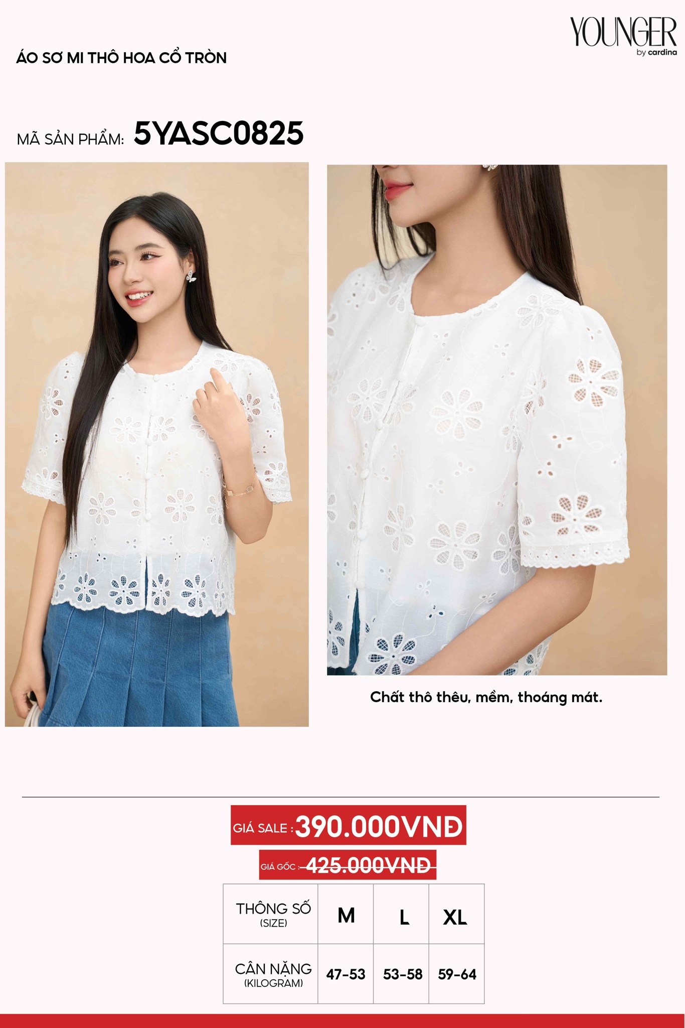 Áo sơ mi nữ thêu hoa cổ tròn