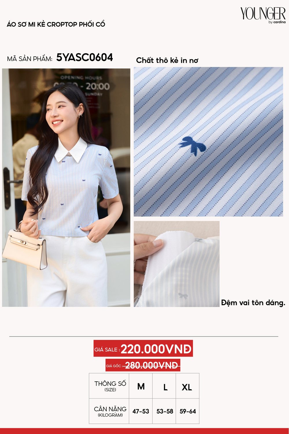 Áo sơ mi kẻ croptop phối cổ họa tiết in nơ kẻ