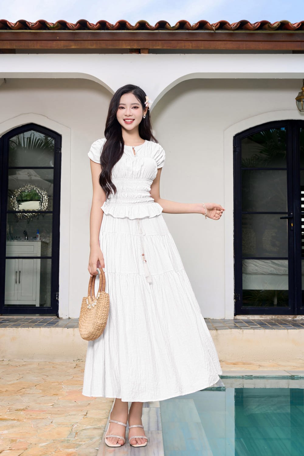 Áo Thô Đũi Nữ Younger by Cardina Dáng Nhún Khuyết Ngực Vải Thô Đũi