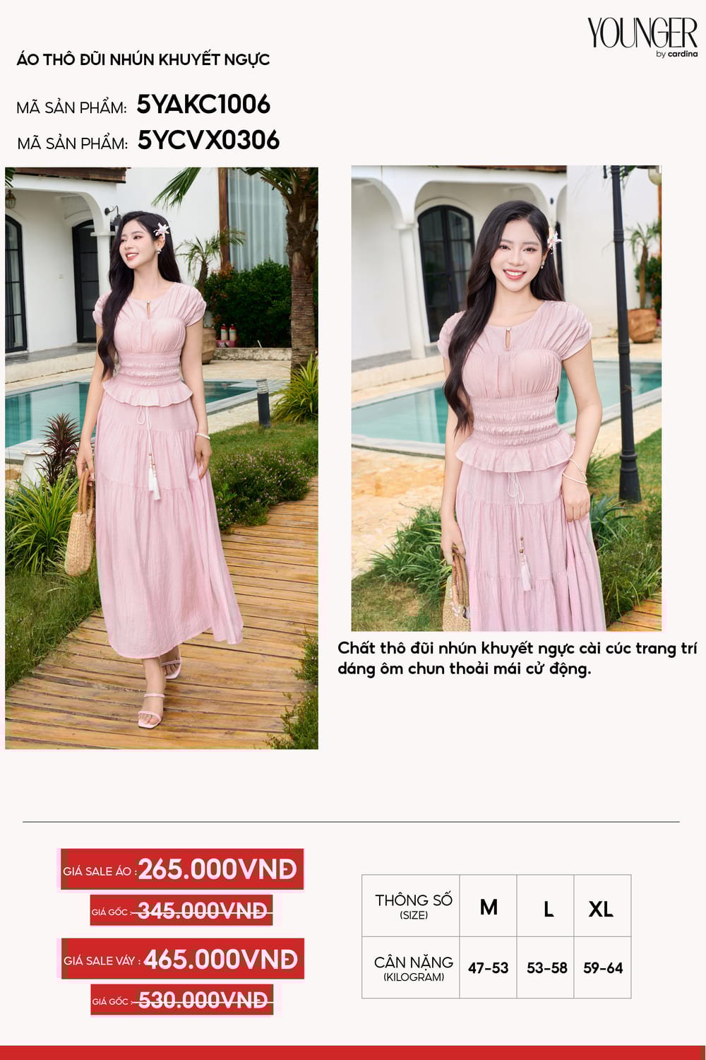 Áo Thô Đũi Nữ Younger by Cardina Dáng Nhún Khuyết Ngực Vải Thô Đũi