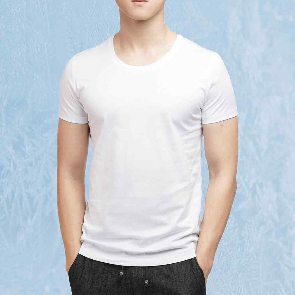 Áo thun nam Cardina dòng cơ bản vải cotton dáng cổ tròn màu trắng trơn