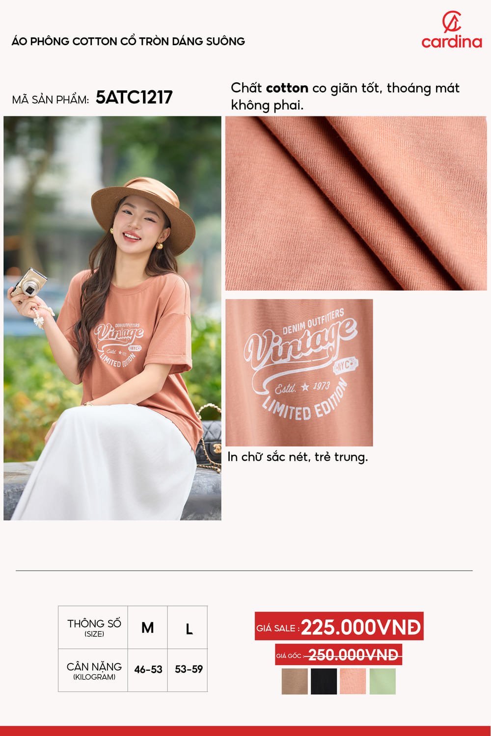 Áo phông cotton cổ tròn dáng suông