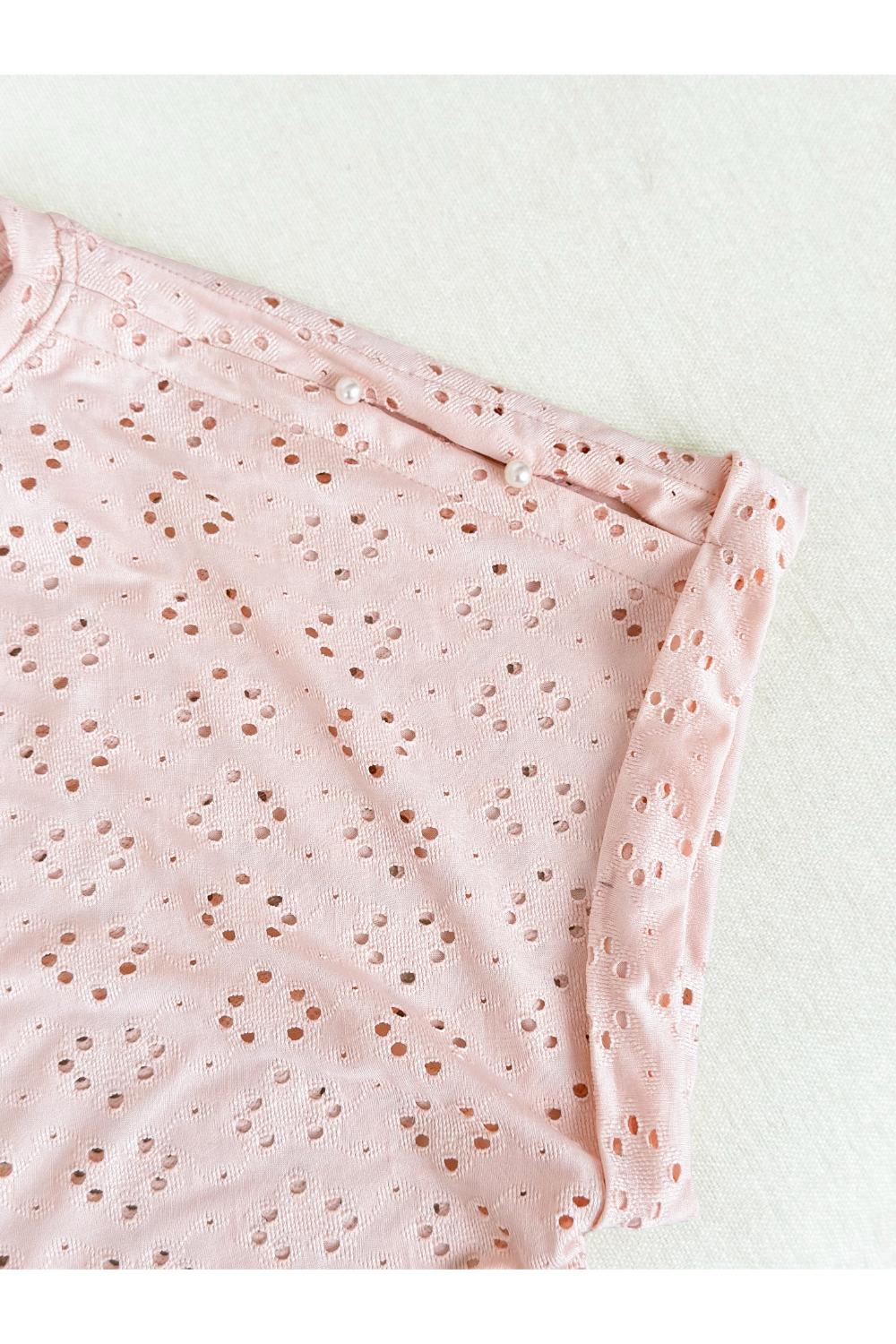 Áo cotton kẻ nẹp phối ren