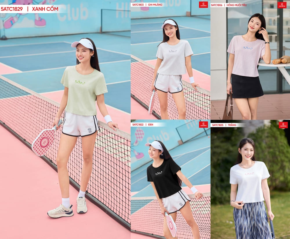 Áo phông nữ chất cotton cổ tròn thêu cỏ bốn lá An lành