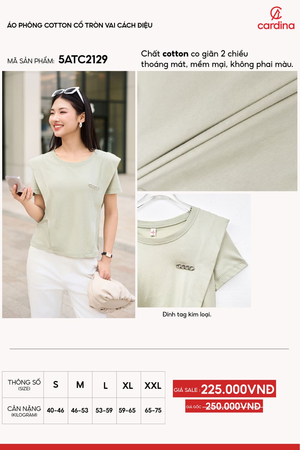 Áo phông cotton cổ tròn vai cách điệu