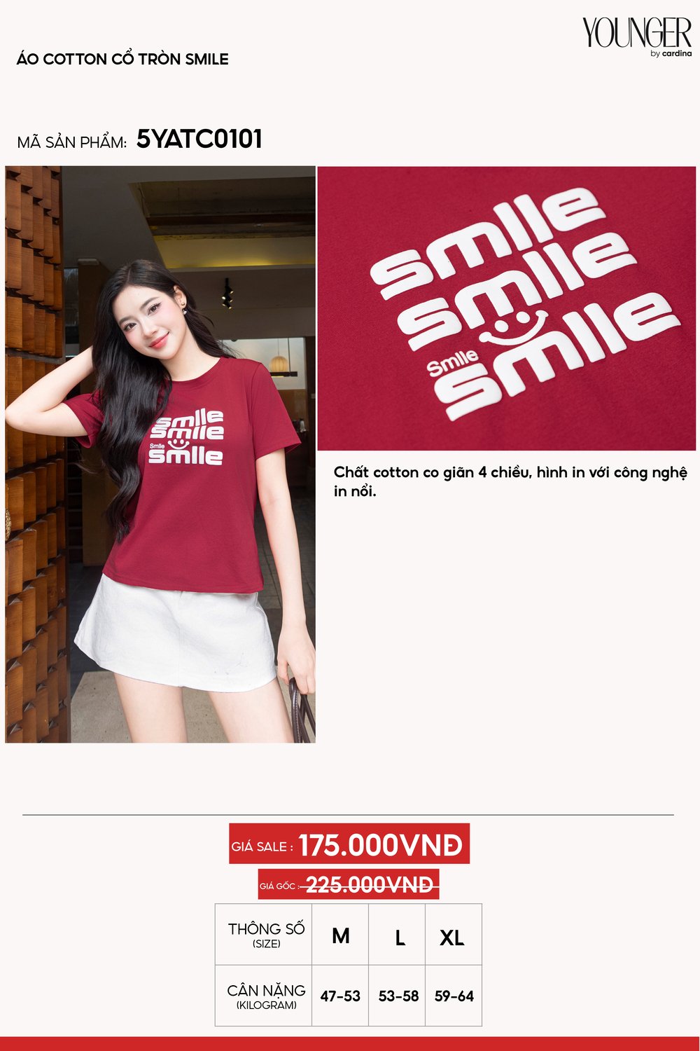 Áo phông nữ chất liệu cotton cổ tròn in chữ SMILE