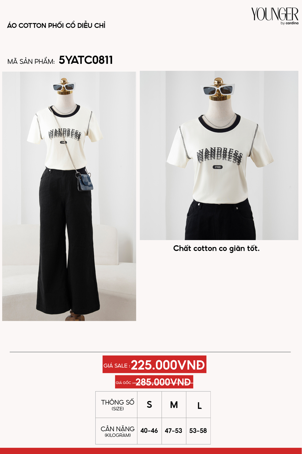 Áo cotton phối cổ diễu chỉ