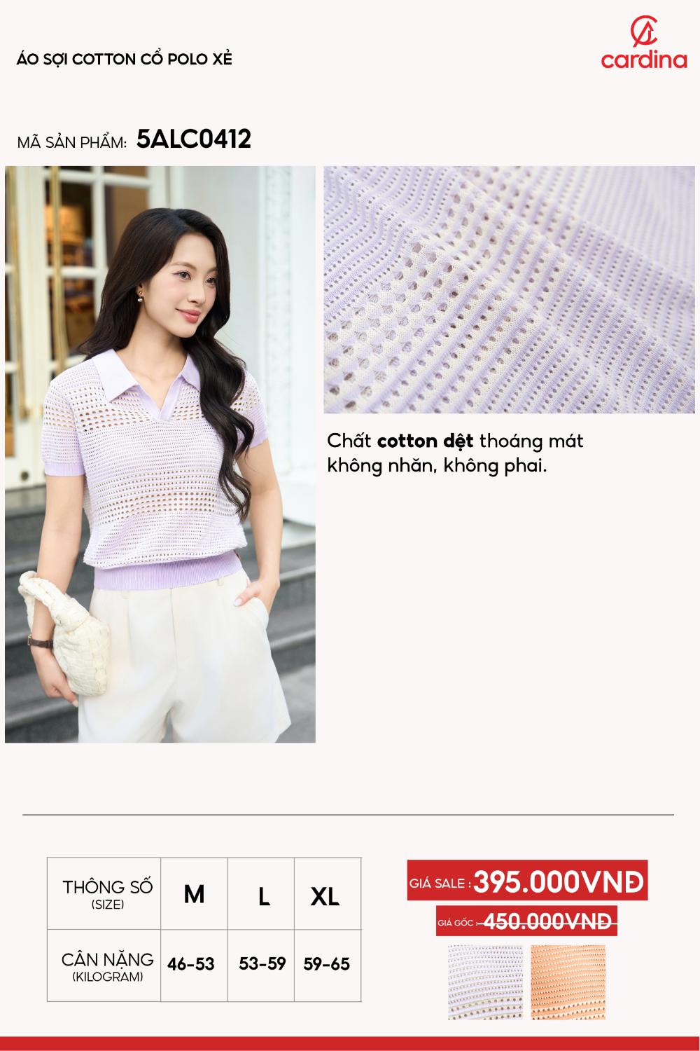 Áo phông nữ dáng polo chất liệu cotton cổ xẻ V