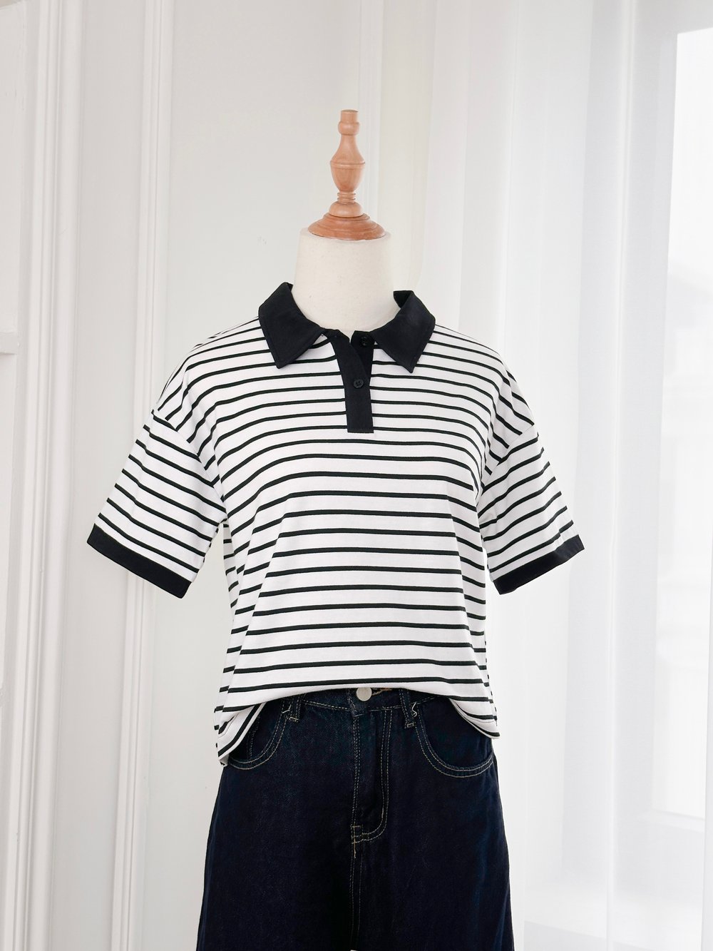 Áo polo kẻ phối màu