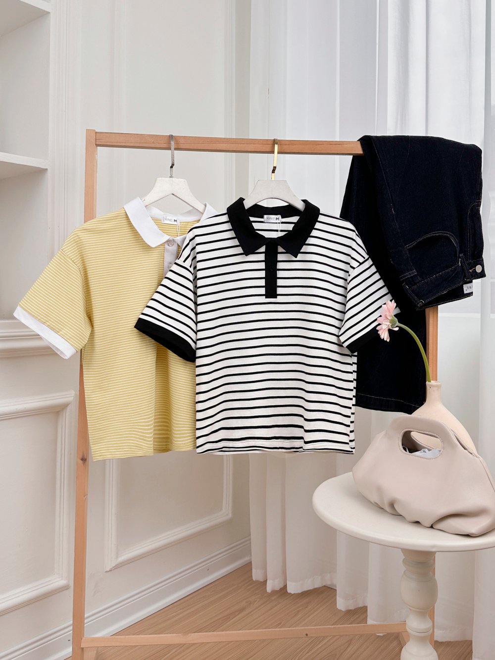 Áo polo kẻ phối màu