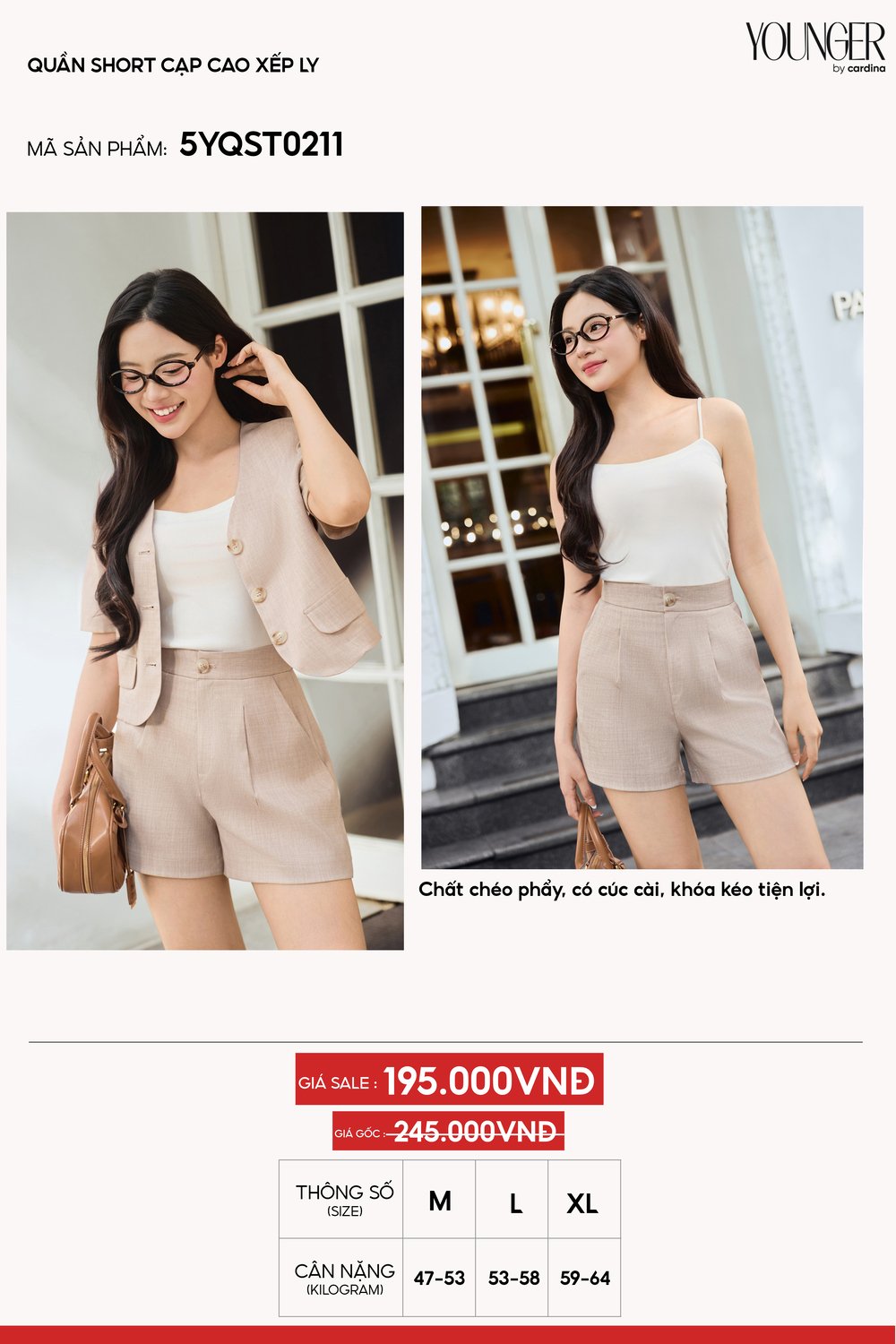 Quần short cạp cao xếp ly