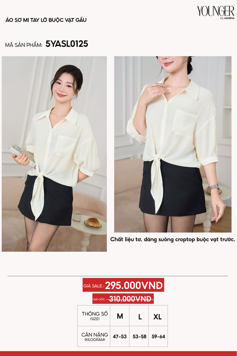 Áo sơ mi tay lỡ buộc vạt gấu