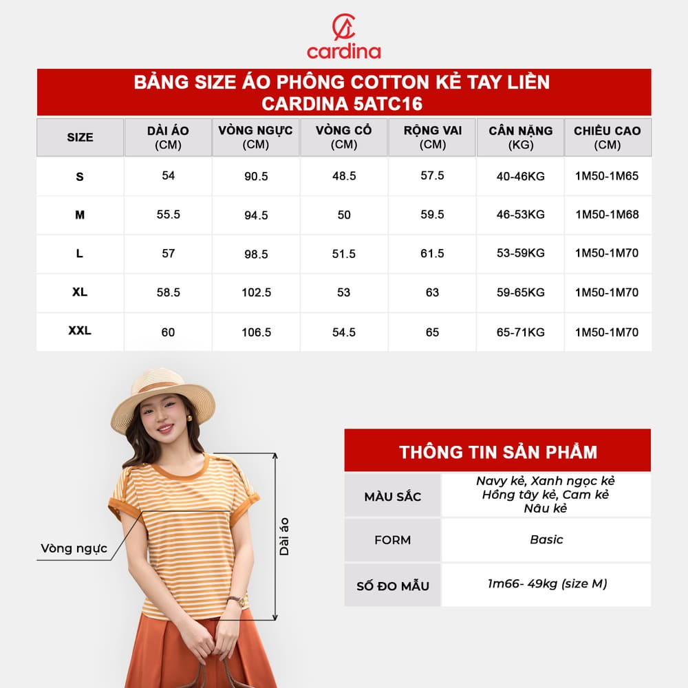 Áo phông cotton kẻ tay liền
